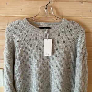 Mango MNG Gray Pointelle Open Knit Sweater Metallic Thread Size M NWT